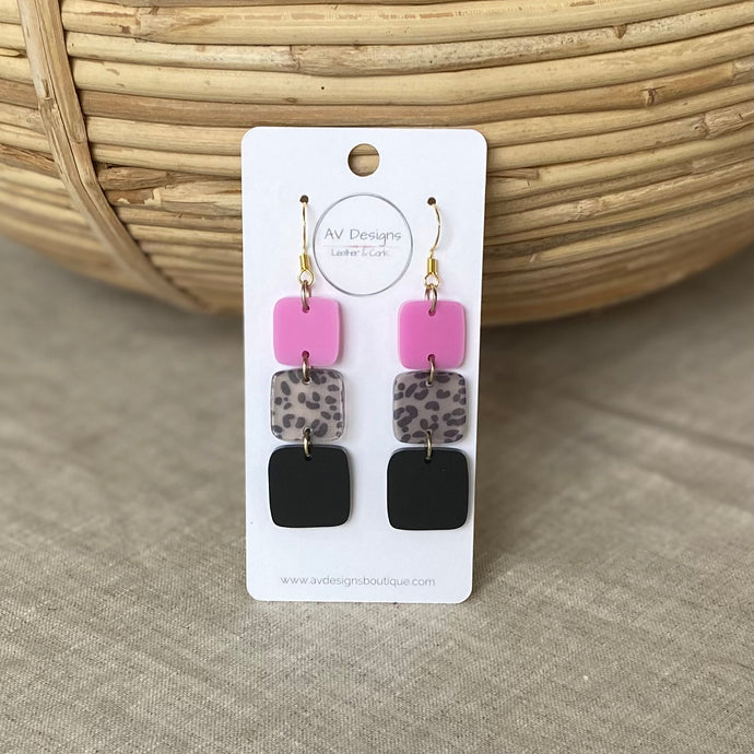 Hot Pink and Grey Leopard Earrings