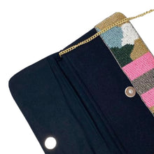 Load image into Gallery viewer, Camo Clutch Pink + Gray Stripe Bee Beaded Clutch