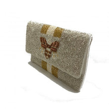 Load image into Gallery viewer, Mini BEE-You Gold + Cream Stripe Beaded Clutch