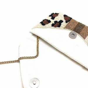 Mini BEE-You Striped Leopard Beaded Clutch