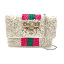Load image into Gallery viewer, Mini BEE-You Pink + Green Striped Beaded Clutch