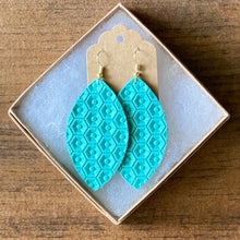 Load image into Gallery viewer, Aqua Honeycomb Leather Earrings (additional styles)