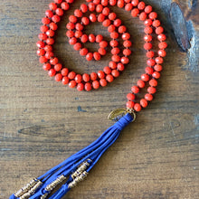 Load image into Gallery viewer, Team Blue and Dark Orange Tassel Necklace