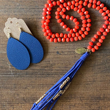 Load image into Gallery viewer, Team Blue and Dark Orange Tassel Necklace