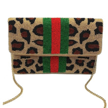 Load image into Gallery viewer, Leopard Beaded Clutch with Italian Stripe
