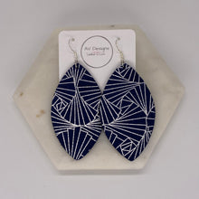 Load image into Gallery viewer, Navy and Silver Art Deco Leather Earring