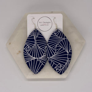 Navy and Silver Art Deco Leather Earring