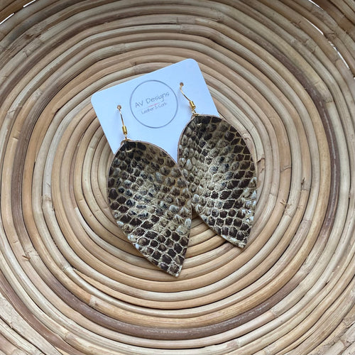 Gold and Bronze Snakeskin Pinched Leather Earring
