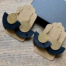 Load image into Gallery viewer, Moon Drop Earrings in Black Cork and Gold Leather