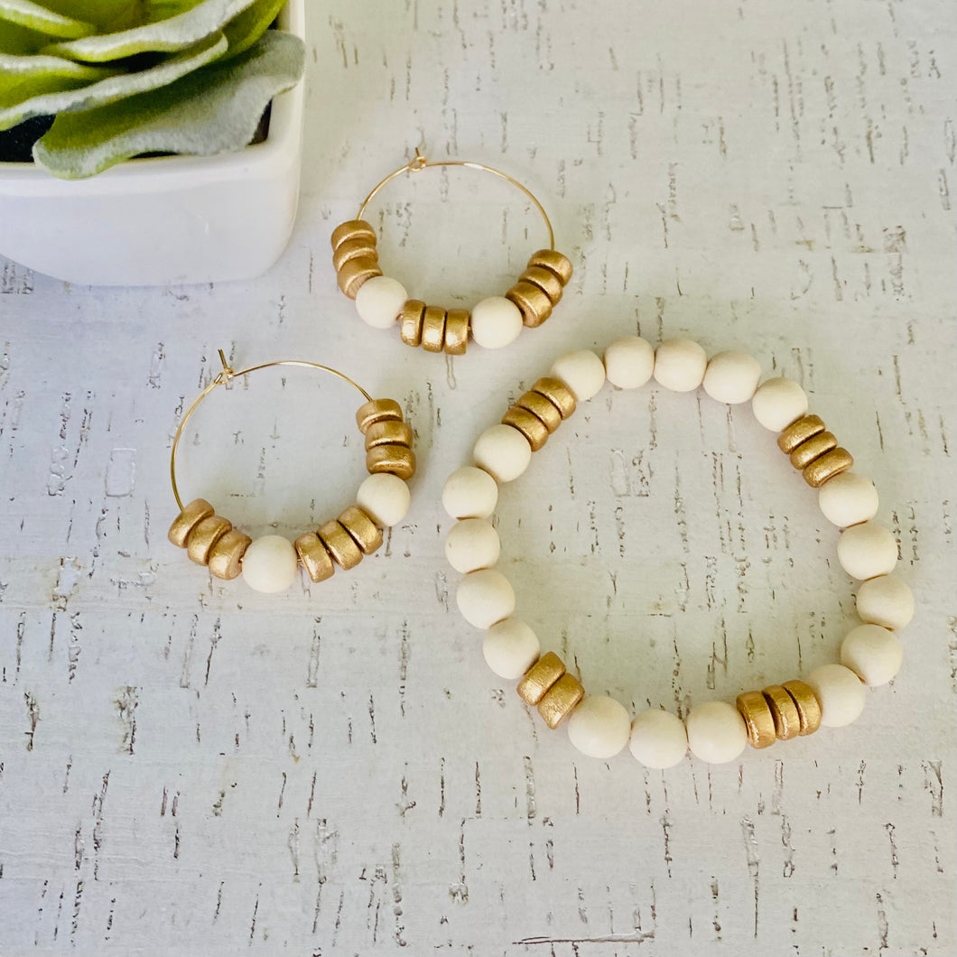 Cream + Gold Wood Bead Set