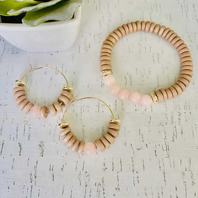 Rose Quartz Beads + Light Wood Bead Set