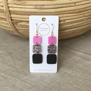 Hot Pink and Grey Leopard Earrings