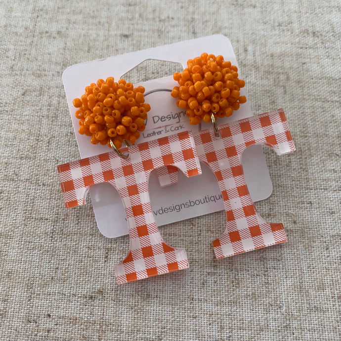 Tennessee “T” Plaid Earrings