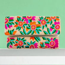 Load image into Gallery viewer, Pink and Orange Floral Fantasy Beaded Clutch