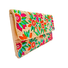 Load image into Gallery viewer, Pink and Orange Floral Fantasy Beaded Clutch
