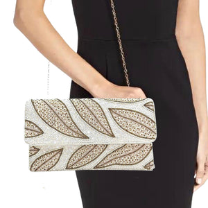Willow Leaves Cream Sequins Bead Clutch