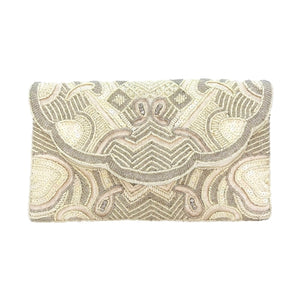 Scalloped Beaded Champaign Clutch