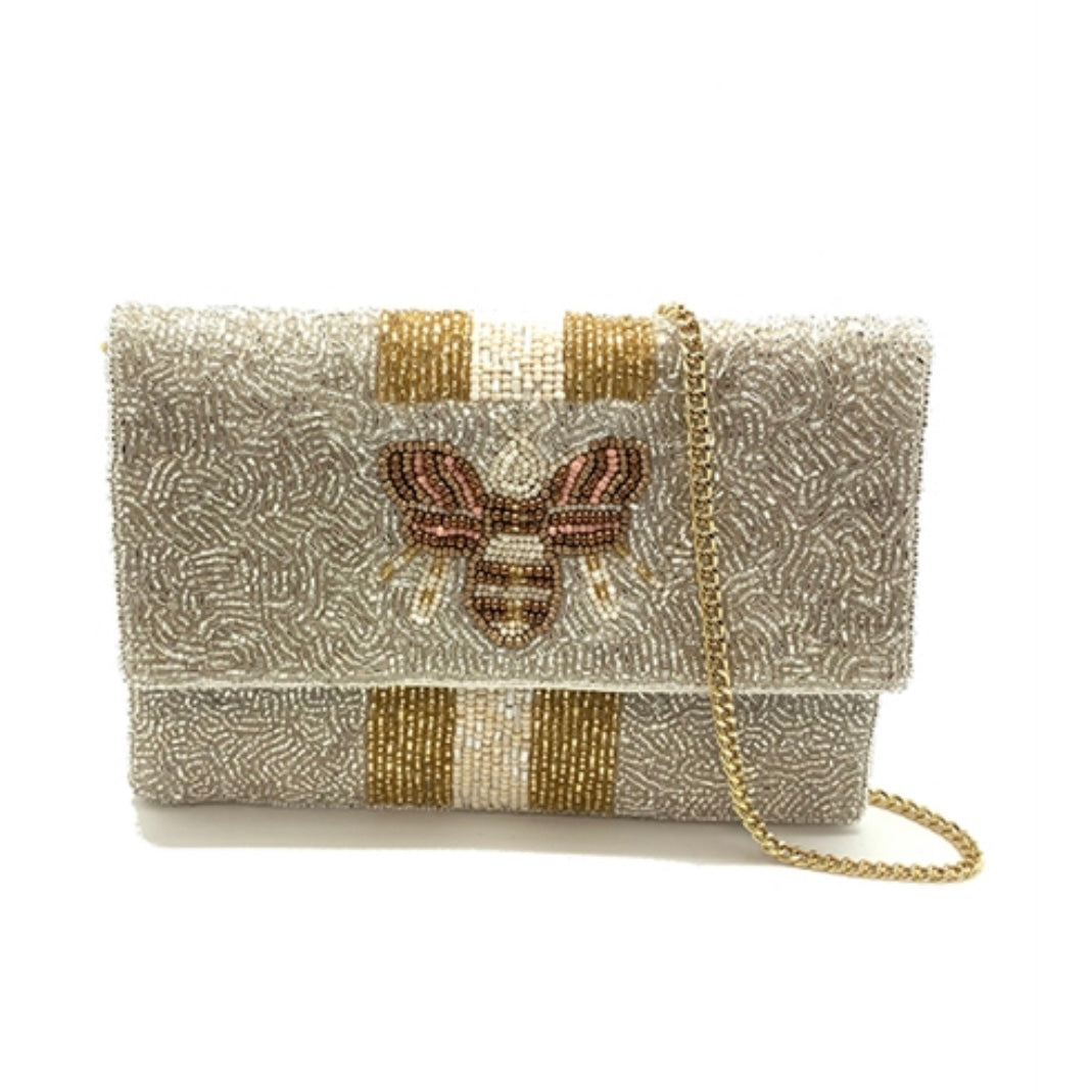 Gold Bee Beaded Clutch Purse 