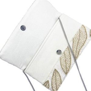 Willow Leaves Cream Sequins Bead Clutch