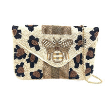 Load image into Gallery viewer, Mini BEE-You Striped Leopard Beaded Clutch