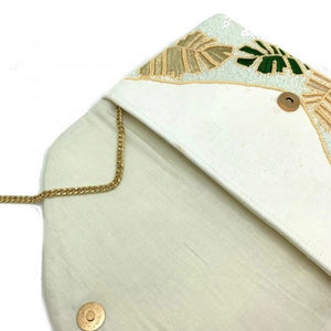 Palm Leaf Beaded Clutch with Flap Closure