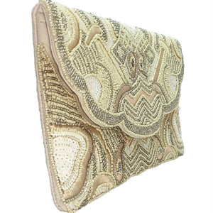 Scalloped Beaded Champaign Clutch