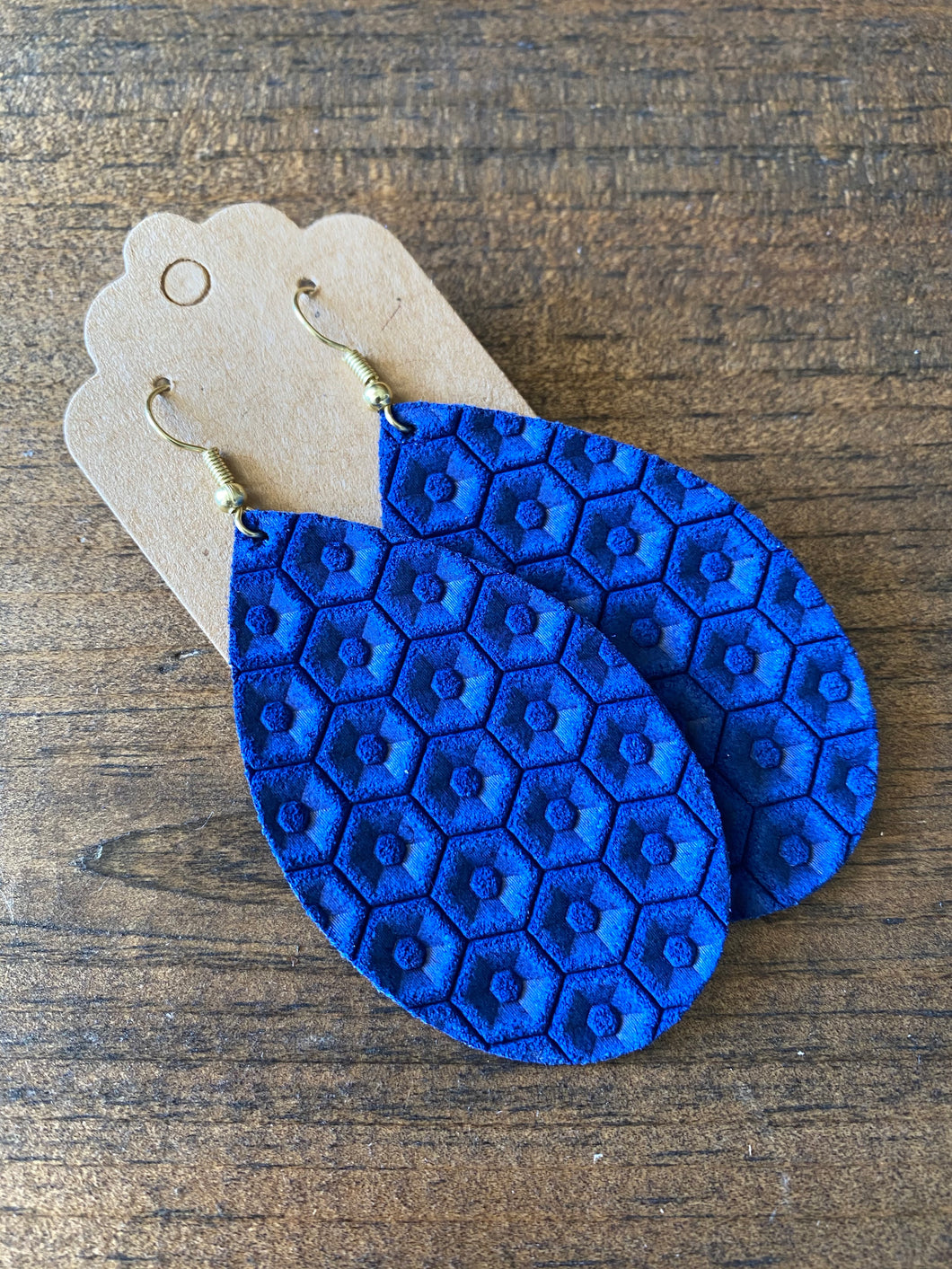 Royal Blue Honeycomb Leather Earring