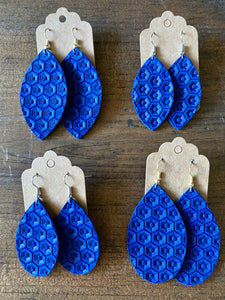 Royal Blue Honeycomb Leather Earring