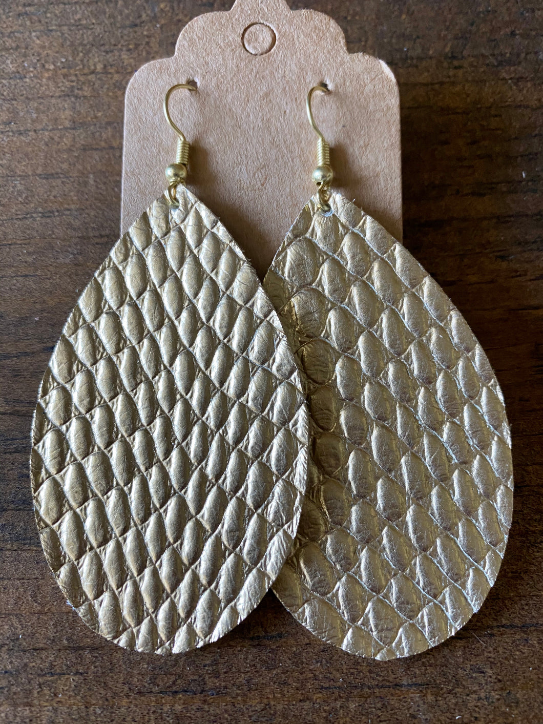 Gold Cobra Leather Earrings