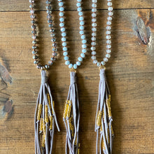 Load image into Gallery viewer, Grey Suede Tassel Necklace