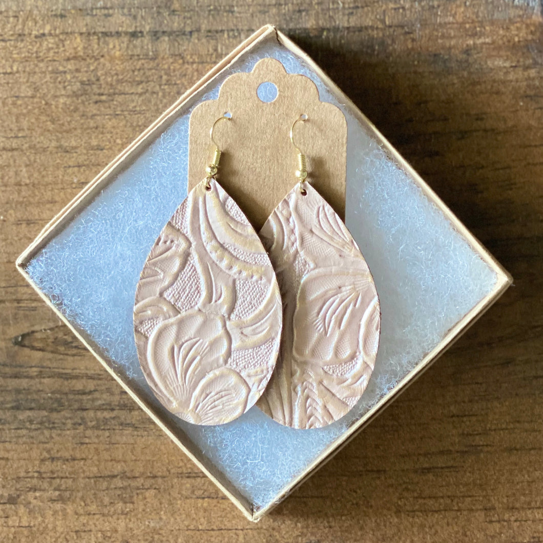 Dusty Rose Floral Leather Earrings