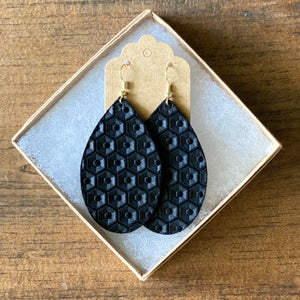 Black Honeycomb Leather Earrings (additional styles)