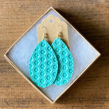 Load image into Gallery viewer, Aqua Honeycomb Leather Earrings (additional styles)