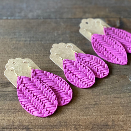 Braided Hot Pink Leather Earrings (additional styles)