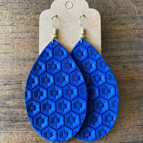 Royal Blue Honeycomb Leather Earring