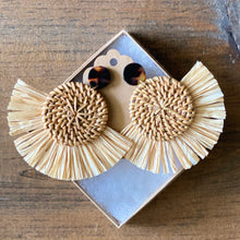 Load image into Gallery viewer, Natural Rattan and Raffia Statement Earrings