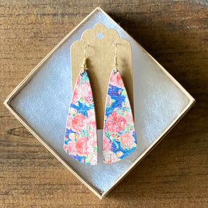 Rose Bouquet on Navy Cork Leather Earrings (additional styles)
