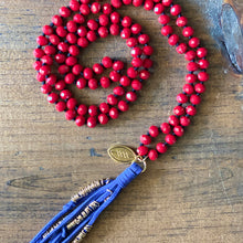 Load image into Gallery viewer, Team Blue and Red Tassel Necklace