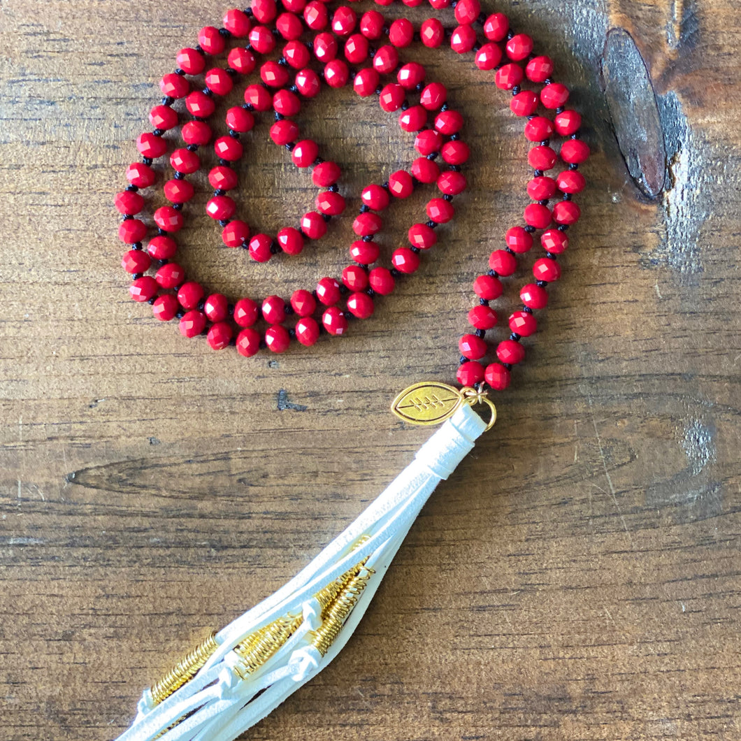 Team Red and White Tassel Necklace