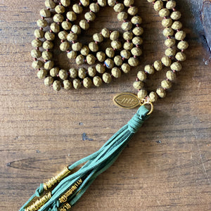 Team Hunter Green and Gold Tassel Necklace