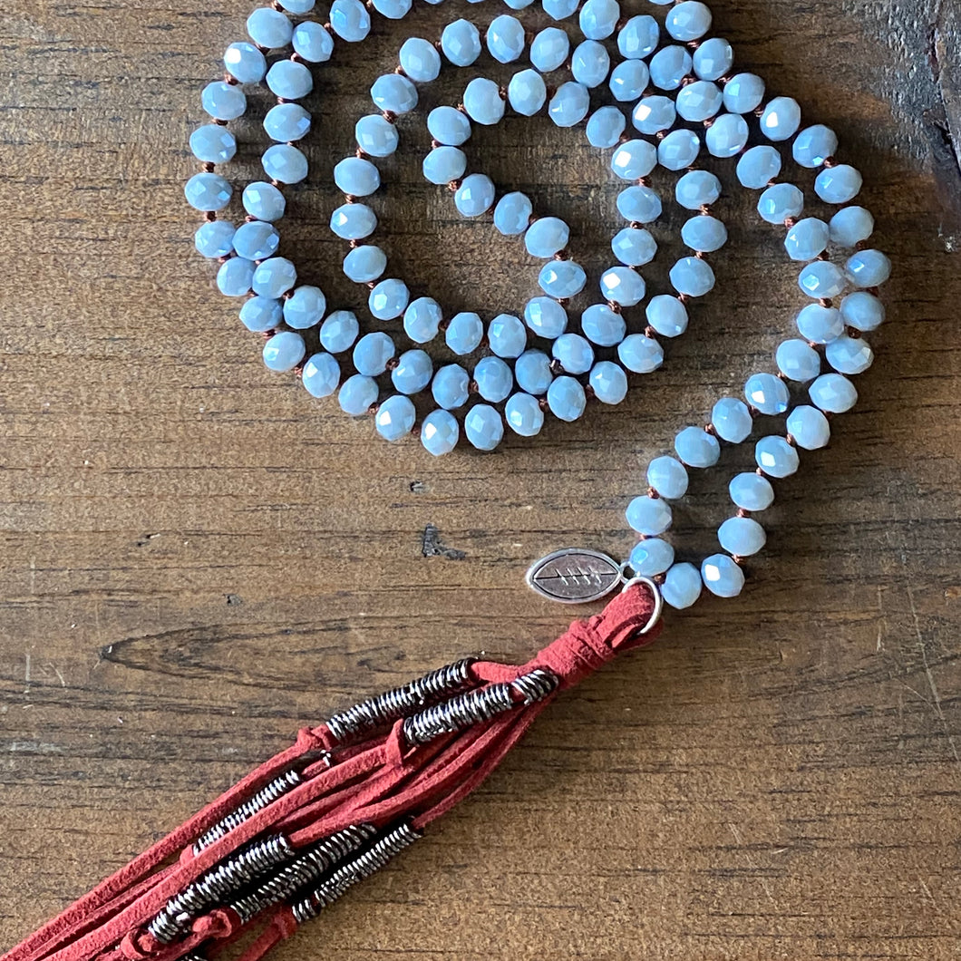 Team Maroon and Grey Tassel Necklace