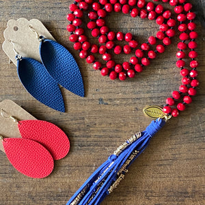 Team Blue and Red Tassel Necklace
