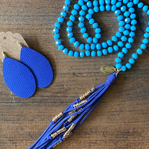 Team Blue and Powder Blue Tassel Necklace