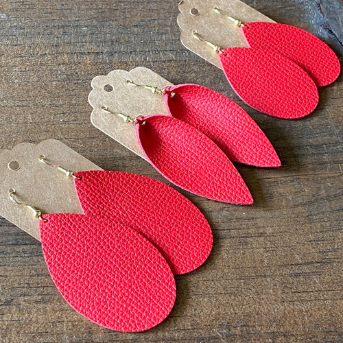 Bright Red Leather Earrings