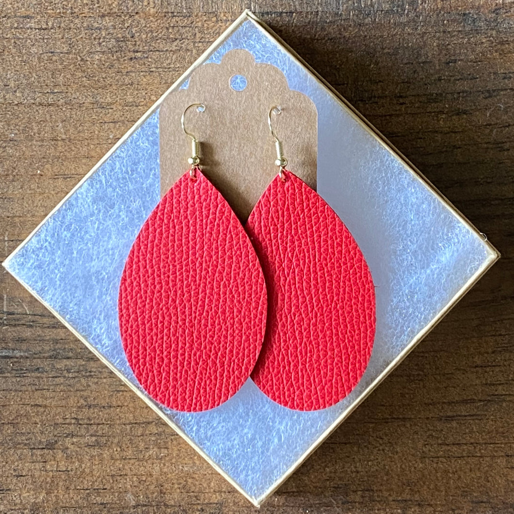 Bright Red Leather Earrings