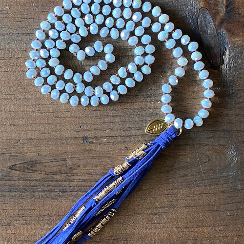Team Blue and White Tassel Necklace
