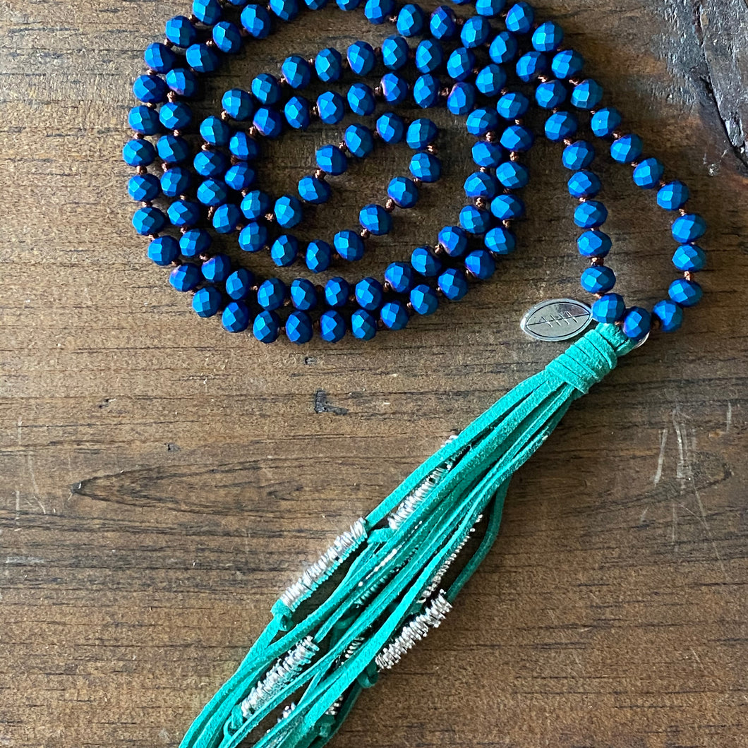 Team Navy and Green Tassel Necklace