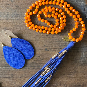 Team Orange and Blue Tassel Necklace