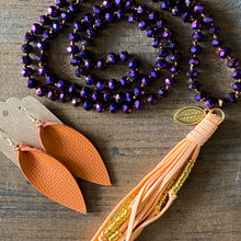 Load image into Gallery viewer, Team Purple and Orange Tassel Necklace