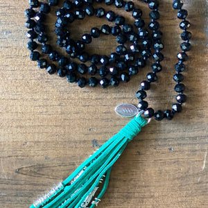 Team Black and Green Tassel Necklace